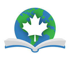 Book with globe and canadian leaf