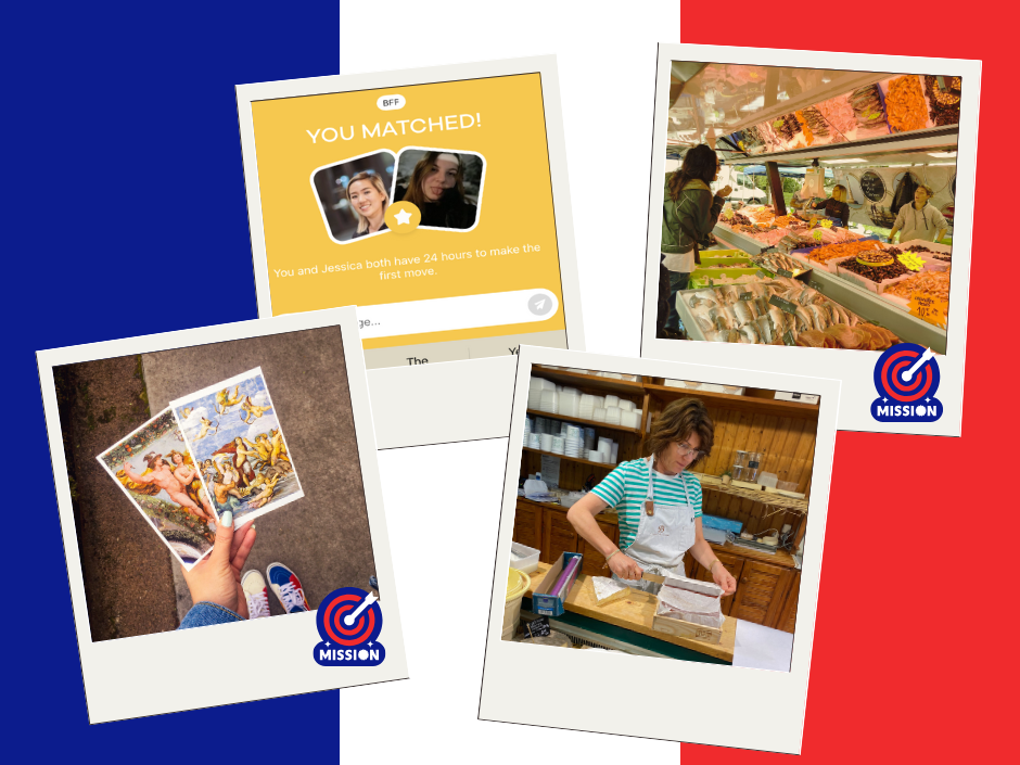 Selection of photos with a French flag backdrop