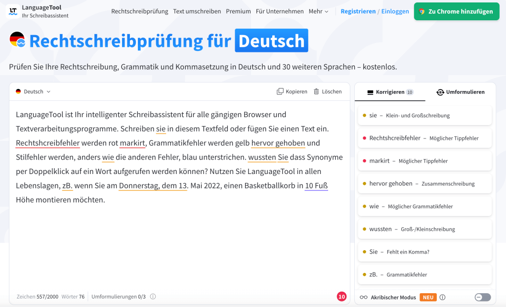 Language Tool screenshot